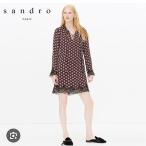 Sandro Paris Dress Small Geometric Black Lace Feminine Romantic Valentine's Day